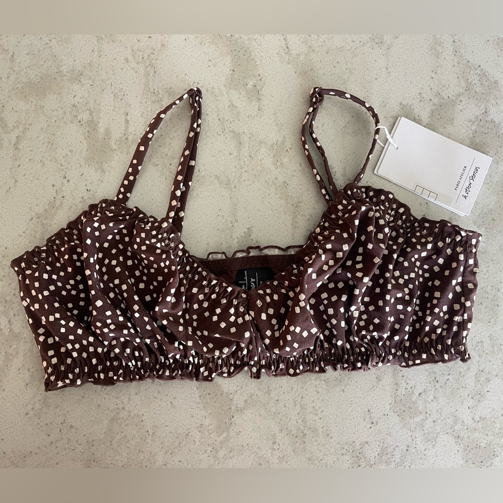 NWT Care Label Brown Polka Dot Bikini Top
